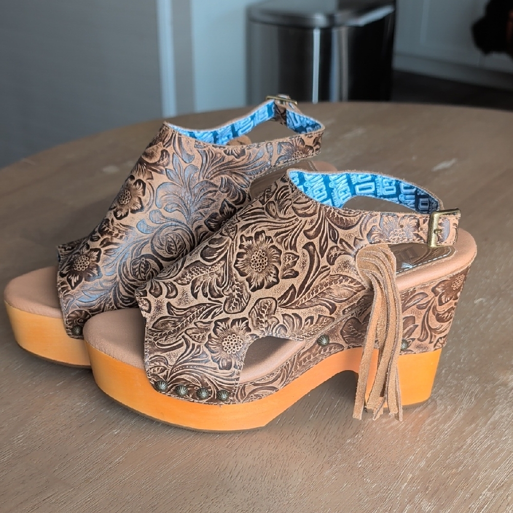 Dingo Tan Floral Platform Sandals